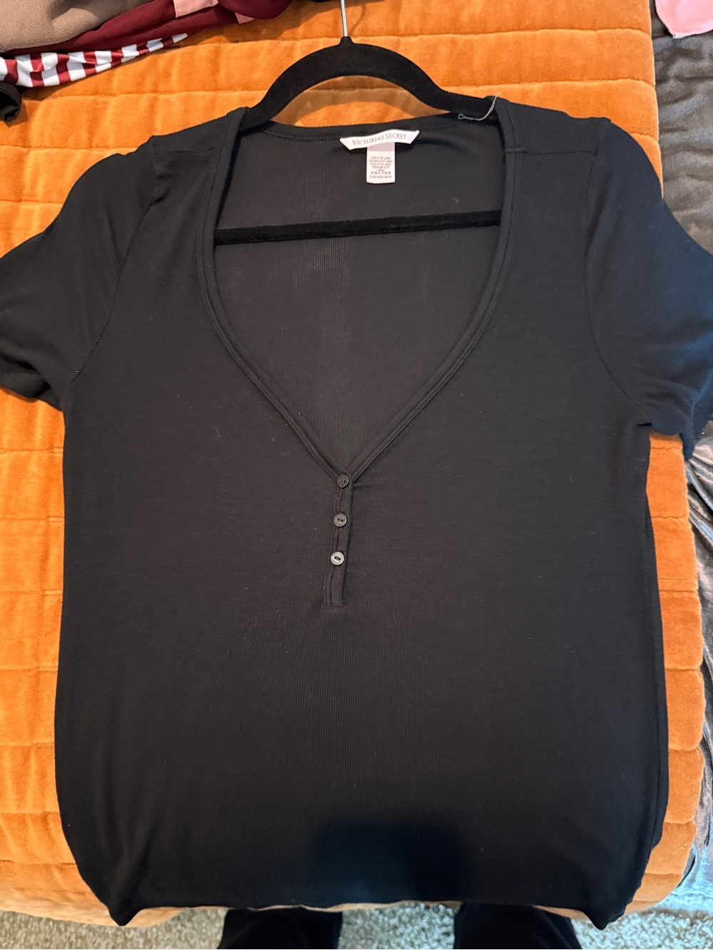 Victoria's Secret Black Short-Sleeve Scoop Henley